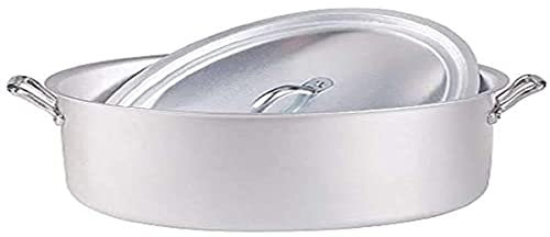 Pentole Agnelli Linea Family Cooking Alluminio Casseruola Ovale con Due Maniglie e Coperchio, Argento, 26 cm
