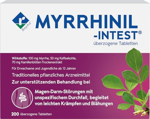 MYRRHINIL-INTEST - zur unterstützenden Behandlung von Magen-Darm-Störungen mit Durchfall, Bauchkrämpfen und Blähungen - 1 x 200 Filmtabletten