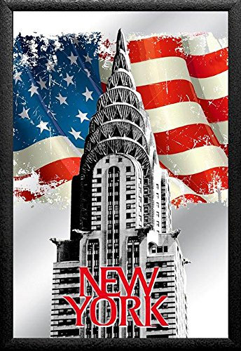 New York - Empire State Building - Bedruckter Spiegel mit Kunststoff Rahmen, Kult-Spiegel - Größe 20x30 cm