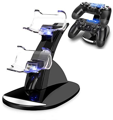 VSEER Station de charge pour manette de PS4 Dual Shock PS4 Manette Playstation 4 Double Charge Station d'accueil PS4 Chargeur pour manette Sony PS4/PS4 Pro/PS4 Slim Noir