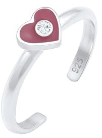 Elli Ring Kinder Herz Enamel mit Kristalle in 925 Sterling Silber