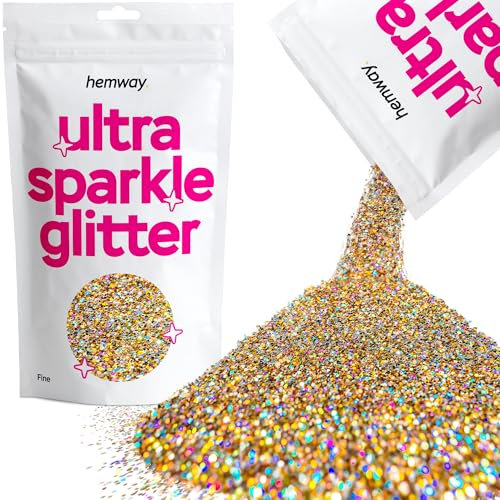 Hemway Ultra Sparkle Glitter - Gold Silver Holographic | Fine Metallic Flakes for Resin & Epoxy Crafts | Supplies for Tumblers, Festival, Hair, Face, Body, Eye & Nail Art Decoration | 100 g