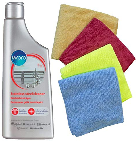 Whirlpool Original Stainless Steel Polish Cream Cleaner (250ml) + 4 Microfibre Cleaning Cloths