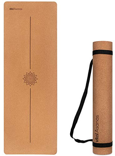 Vital Asanas Premium Yogamatte Hochwertige rutschfeste Fitnessmatte mit praktischem Tragegurt - aus natürlichem Rohstoff, 100% Natur Kork - Gymnastikmatte Sportmatte für Yoga Pilates - Yoga Matte