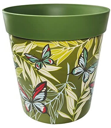 Hum Flowerpots, 25cm, Various Patterns Colours and Sizes, Indoor/Outdoor Plastic Plant Pot, Green Butterfly Palms