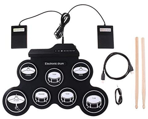 Yangers Kit di batteria elettrica musicale strumento per bambini, portatile digitale pieghevole Roll Up Set per Pratica con 2 pedali e 2 bastoni per Ragazzi Ragazze regalo di avviamento