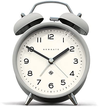 Newgate® Charlie Bell Echo sveglia | Rivisitazione moderna del classico orologio a doppia campana | Grigio | Numeri facili da leggere | Ideale per comodino, scrivania o scaffale | Accessorio retrò