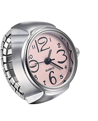 JewelryWe Ringuhr Fingeruhr Herren Damen rund Analog Quarz Elastisch Legierung Ring Uhr Uhrenring Pink