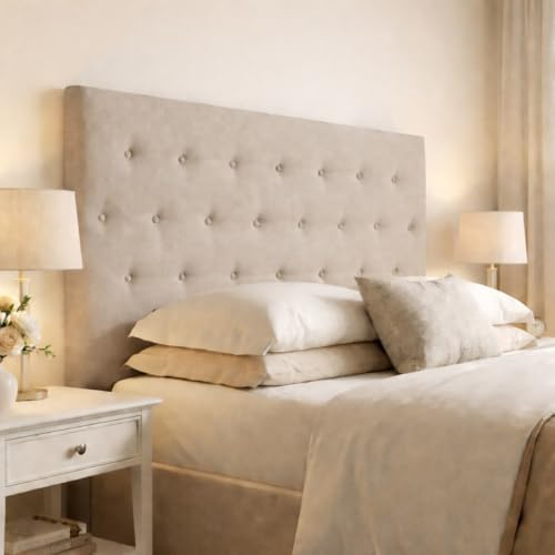 DecorQUALITY Cabeceros de Cama tapizados con Tejido Antimanchas, Estructura Madera Acolchado- Cabezal Dormitorio y Matrimonio Moderno Mod. Paris Todas Las Medidas y Colores (Beige, 150 * 70)