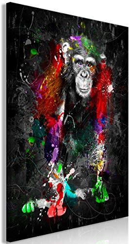 decomonkey Bilder Tiere Abstrakt 60x90 cm 1 Teilig Leinwandbilder Bild auf Leinwand Vlies Wandbild Kunstdruck Wanddeko Wand Wohnzimmer Wanddekoration Deko Affe schwarz bunt