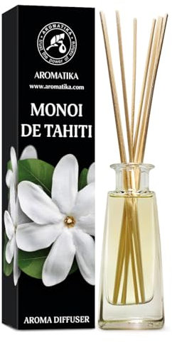 Raumduft Diffuser Monoi de Tahiti 100ml - Raumduft Diffuser mit Stäbchen - Raumbeduftung - Tiare Aroma - Lufterfrischer für Raum - Zuhause - Büro - Boutique - Aromatherapie - Reed Diffuser