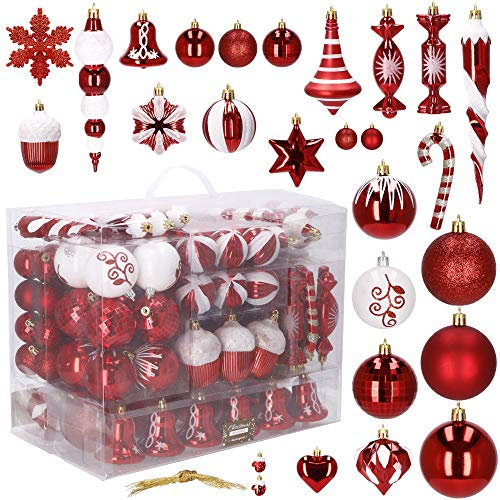 SPRINGOS Palline per albero di Natale 153 pezzi, rosse, infrangibili, forme diverse, un set, Natale, ornamenti per albero, decorazione.