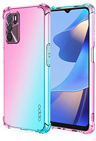 WEIOU Silikon Hülle für Oppo A16 / A16s / A54s Case, Handyhülle Transparent Dünne Weiche Gradient TPU Soft Stoßfest Durchsichtige Schutzhülle Cover Bumper (Rosa Grün)