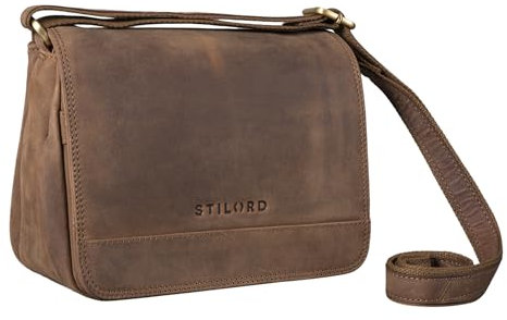STILORD 'Malou' Elegante Leder Handtasche Damen Umhängetasche Breit Vintage Ledertasche zum Ausgehen Klassische Abendtasche Frauen Echtleder, Farbe:mittel - braun
