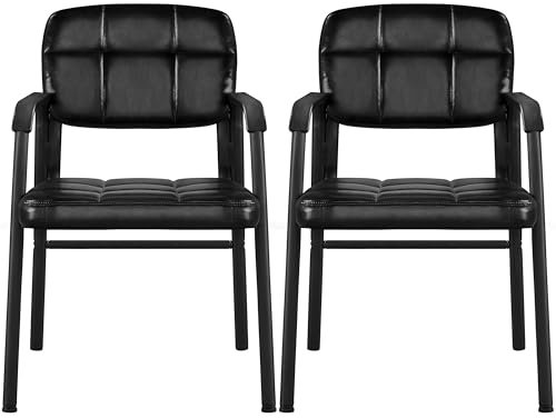 Yaheetech Chaises de Visiteur Fauteuil Salon Fauteuil d'accueil Visiteur Siège Rembourré en Smilicuir pour Bureau/Salle d'Attente/Cuisine Noir Lot de 2