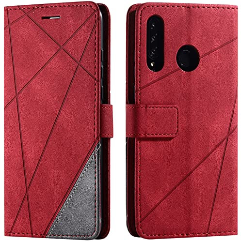 Vankii Cover per Huawei P30 Lite/Nova 4E, Flip Caso Libro Premium Portafoglio Custodia in Pelle PU Magnetica,Custodia Pelle Sintetica TPU Silicone Antiurto,Funzione Supporto Slot Schede (Rosso)
