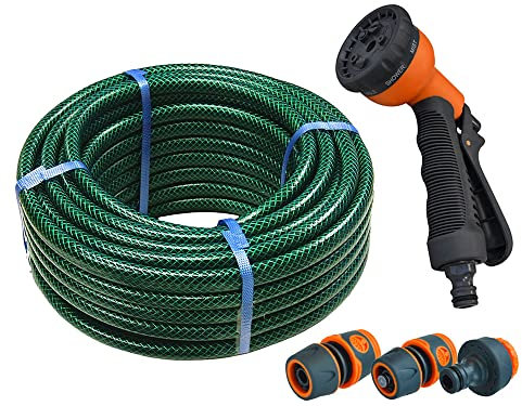 Faithfull FAIHOSE20AV Hose Kit 20M with 3 Fittings and Multipattern Spray Gun, Green