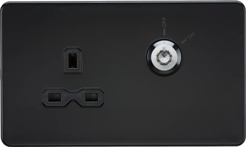 Knightsbridge 13A 1G DP Lockable socket - Matt Black with black insert, SFR9LOCKMB
