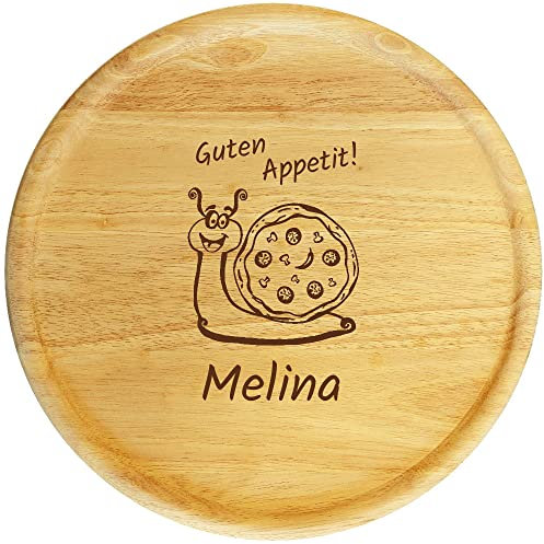 Pizzateller mit Gravur (Namen) 32cm - Geschenkidee zum Geburtstag Einschulung Kinder, personalisiertes Holz Pizzabrett Motiv P26 Schnecke