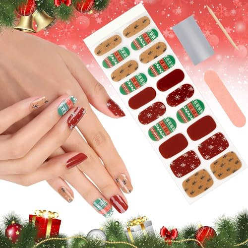 Kalolary Pegatinas de Uñas de Christmas, 20PCS Gel de Christmas Pegatinas Pegatinas Navidad Copo de Nieve de Christmas Stickers con lima de uñas y palo (Requiere lámpara UV/LED) (F)