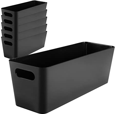 6X Ordnungsbox - 10 cm hoch - schwarz - 30x10x10cm - 2 Liter - Ordnungskorb - Wandregal - Schubladenorganizer - schmaler Korb - Badezimmer