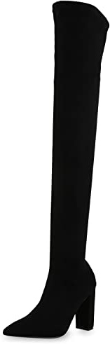 VAN HILL Damen Stiefel Overknees mit Blockabsatz