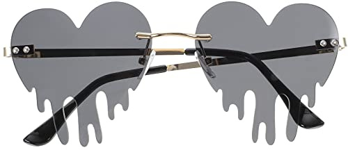 Toddmomy Schmelzendes Herz Sonnenbrille Herz Tropfen Tränen Flamme Sonnenbrille Randlos Unregelmäßige Welle Brillen Neuheit Brillen für Frauen Männer Abschlussball Halloween