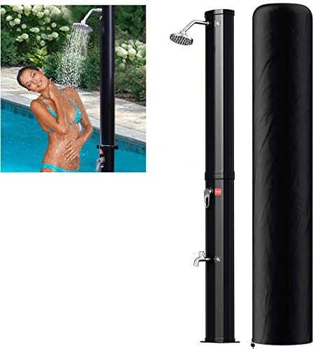 Izrielar Solardusche 35 Liter 217cm Solar Gartendusche Inkl. Schutzhaube und 180° Regenduschkopf, bis 60°C, 50 PSI Wasserdruck, ohne Stromanschluss, für den Garten Urlaub und Camping, Schwarz