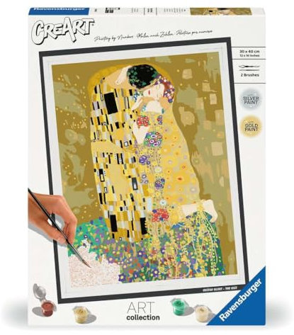 Ravensburger CreArt 23648 - Der Kuss (Gustav Klimt) - Malen nach Zahlen Erwachsene, DIY Malset mit Pinsel und Acrylfarben, Geschenk für Frauen und Männer, Malen für Erwachsene