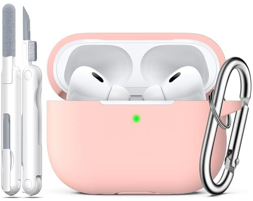 R-fun Custodia per AirPods Pro 2a/1a generazione con set di pulizia, protezione completa in silicone per custodia di ricarica Apple AirPods Pro 2023/2022/2019 [LED anteriore visibile],Rosa sabbia