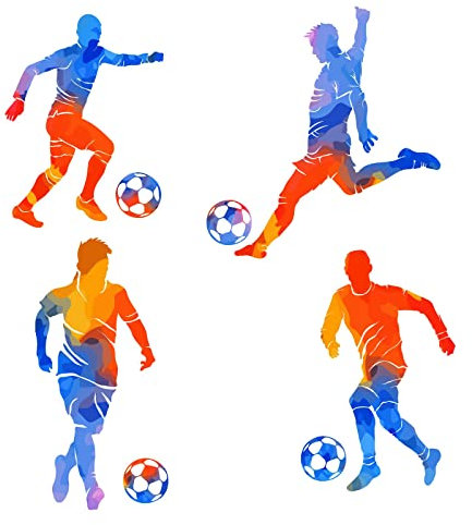PLIGREAT Fußballspieler Wandtattoo Coole Fußball Wandstikcer für Kinderzimmer Junge Fußballliebhaber Schlafzimmer Dekor Geschenk Bunte Sport Fussbälle WandKunst Aufkleber