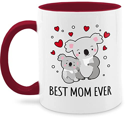 Tasse Tassen 325ml - Mama - Best Mom ever - Koalas - 325 ml - Bordeauxrot - keramik muttertagstasse mum kaffeetasse moms cup mütter häferl geschenke für mutter muttertag mug muttertags-geschenke