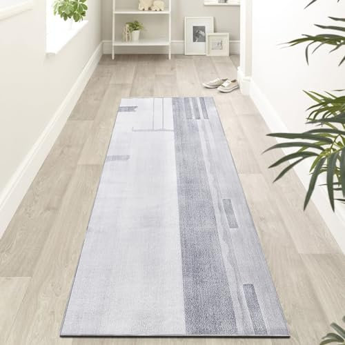Calore Tapis de Cuisine antidérapant Lavable Tapis Cuisine Long Doux Gris Tapis Cuisine Devant evier pour Chambre à Coucher couloirs Salon Cuisine (Gris/Bleu Clair, 60 x 240 cm)