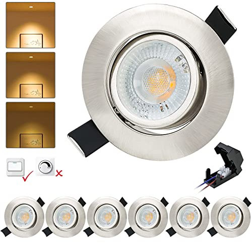BOYIR LED Einbaustrahler 230V Flach 3 stufen Dimmbar LED Spots 6W 550LM Deckenspot 3000K Warmweiß Einbauleuchten mit Schwenkbar,IP44 Deckenstrahler, Einbauspots für Wohnzimmer Badezimmer Küche,6er Set
