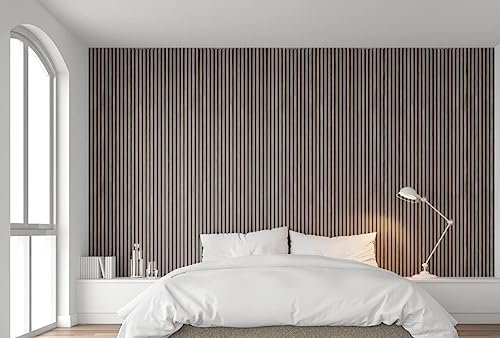 Panneaux muraux acoustiques acoustiques en bois, panneaux décoratifs, tête d'escalier, lit double TV, lattes de revêtement mural (gris, 300 x 60 cm)