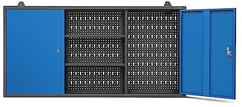Jan Nowak Hängeschrank Werkzeugschrank Werkstattschrank Metallschrank Lochwand 2 verstellbare Fachböden 2 Fächer 120 cm x 60 cm x 20 cm (Anthrazit-Blau)