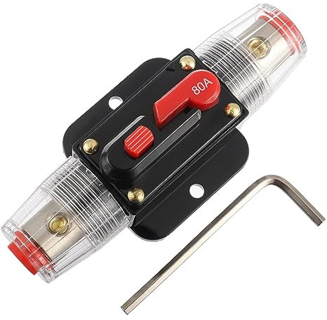 EPLZON 80A Interruptor de disyuntor 80 AMP Fusible Soporte en línea 12V-48V DC Botón de reinicio manual para sistema de amplificador de sonido de audio de automóvil RV Home Marine Boat Truck