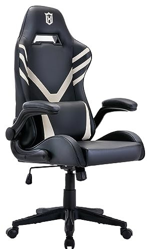 LXRADEO Gaming Chair Ergonomic Racing Style Recliner with Massage Lumbar Support, Office Armchair for Computer PU Leather E-sports Gamer Chairs with Flip-up Armrest Black and White.