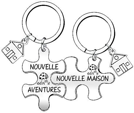 QTZXZX Porte clé Maison Couple Personnalisé: Ensemble de 2Pcs Porte Clef en Acier Inoxydable - pour la Maison - Cadeau Amour de Pendaison de Crémaillère (2)