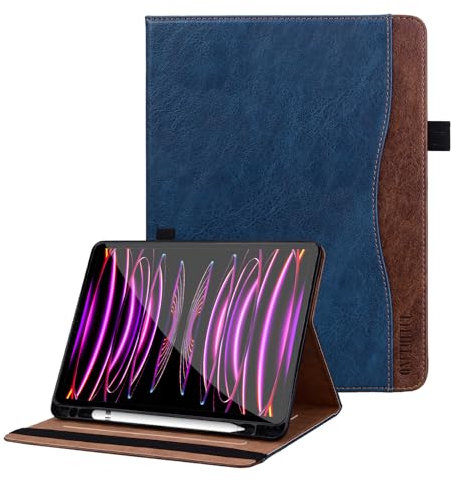 ONETHEFUL Coque pour iPad Pro 11 (2022/2021/2020/2018) Tablette Housse de Protection Étui Pencil Holder Support avec Auto Schlaf/Aufwach en Cuir PU pour iPad Pro 11(4e/3e/2e/1e Génération) Bleu