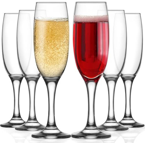 LAV Luxury Crystal Champagne Glasses Set of 6, 220ml 100% Lead Free Dishwasher Safe, Prosecco Glasses, Wedding Champagne Flutes Set of 6