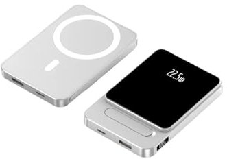 Powerbank wireless 5000mAh Boostcharge Caricabatterie magnetico da 15W/Ricarica super veloce da 22,5W/Wireless 2in1 -Compatibile con iPhone 16,15,14,13,12 (+modelli Pro/Max) AirPods e altro (Argento)