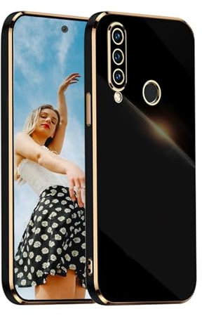 Kaywzo Hülle für Huawei Y6p,TPU Galvanisiertes Stoßfeste Handyhülle,Glänzend Spiegel Kratzfeste Schutzhülle,Ultra Dünn Silikon Cover Case,Schwarz