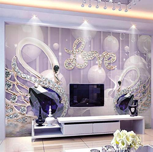 Fototapete 3D Effekt Tapete Diamant Schwan Größe:W400CMxH280CM Vliestapete 3D Tapeten Wanddeko Wandbilder Wohnzimmer