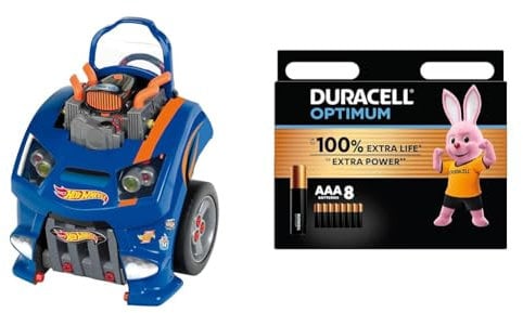 Klein Theo 2822 Hot Wheels Montageauto I Motorblock mit lehrreichen Reparatur-Funktionen I Batteriebetriebene Schweinwerfer und Hupe I Maße: 43 cm x 40 cm x 52,5 cm I Spielzeug für Kinder ab 3 Jahren