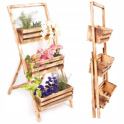 ECODECO Hochbeete für Garten Pflanzenregal aus Holz | Kaskadierendes Blumentreppe für Outdoor Indoor Balkon Terrasse | Vertikales Hochbeet mit 3 Etagen | Schwarz
