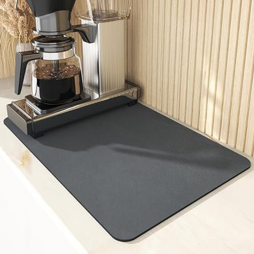 Dish Drying Mat, 40 x 60cm Coffee Machine Mat, Absorbent Draining Mat, Non Slip Dry Dish Drainer Mat for Kitchen Sink Counter Protector, Dishes Bar, Coffee Bar Worktop (Dark Grey)
