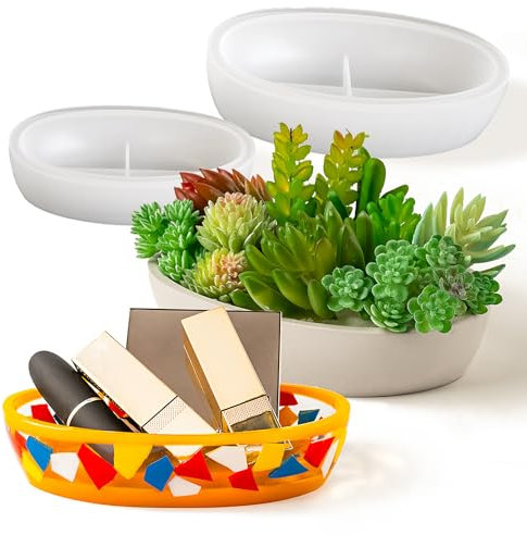 Dacies Set di 2 stampi ovali in silicone a forma di barca, stampi multiuso per resina, cemento, cemento, portacandele fai da te, fioriere succulente, organizer per gioielli, colore: bianco