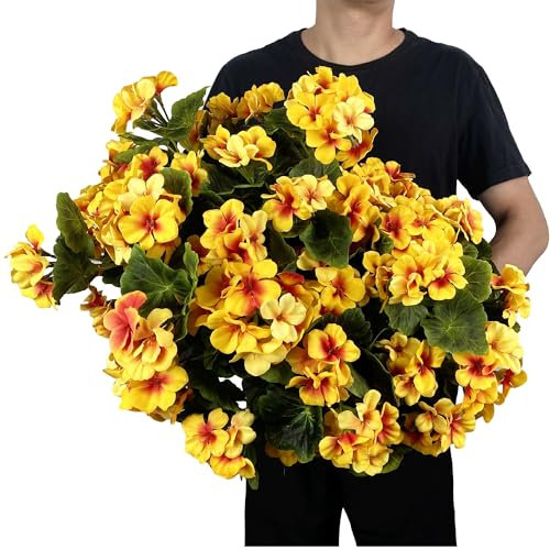 Dophinena Künstliche Geranien-Bündel für Herbst, Herbst, Seidenblumen, Geranie, Strauch, rote Farbe für Zuhause, Garten, Hochzeit, Innen- und Außenbereich, 4 Stück