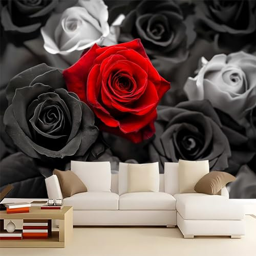 Generic Black Red 3 Plant Rose 250 x 175 cm Modern Wallpaper Mural